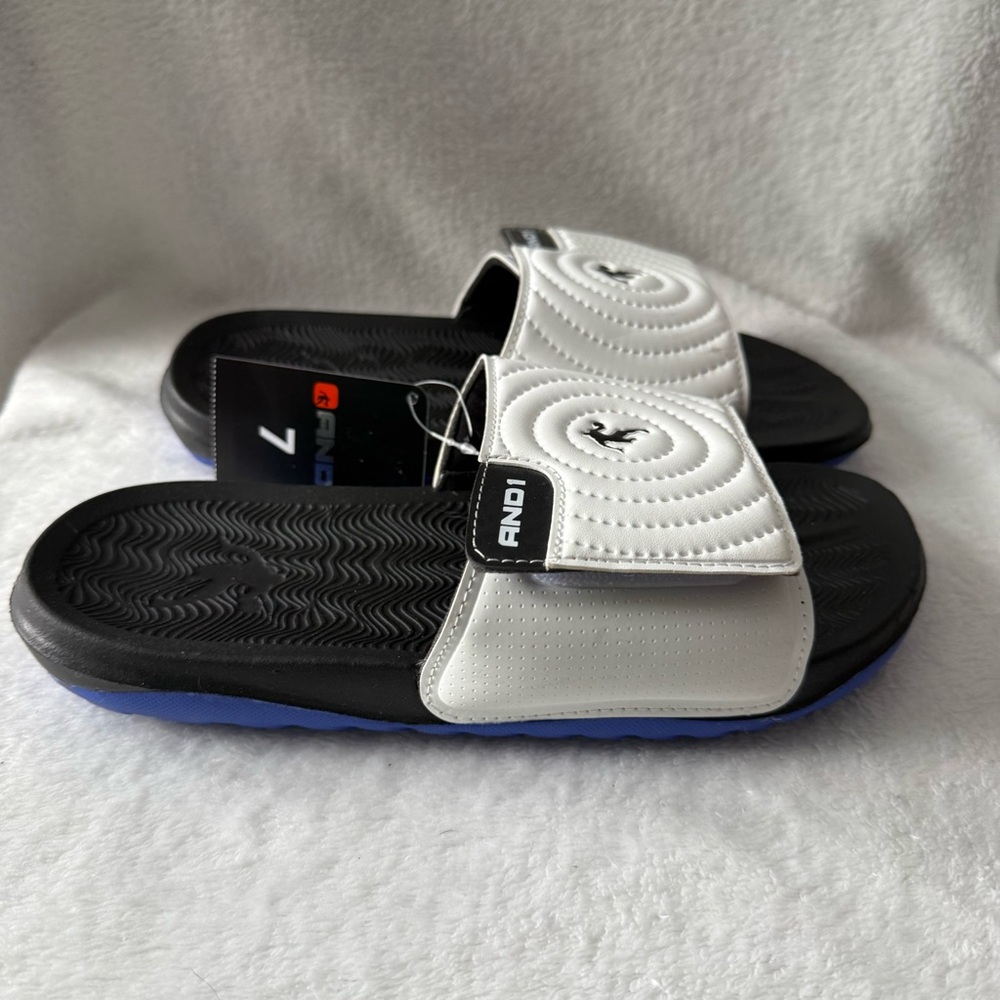 AND1 White and Black‎ Slide Sandals Adult Size 7 Shoes New